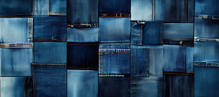 Abstract Denim Patchwork Background, Texture of Blue Jeans Fabric with Stitched Patchesの素材
