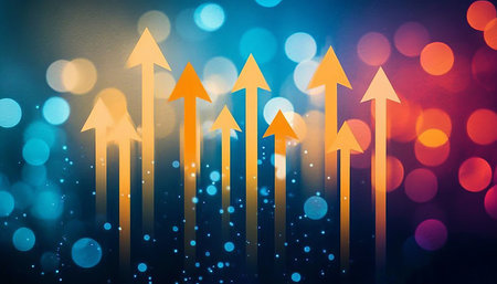 Upward Growth Arrows on Vibrant Bokeh Background Progress, Energy, Success, Achievementの素材