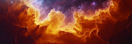 Fiery Nebula and Radiant Colors of Soft Pinks and Deep Purples Illuminating the Cosmos.の素材
