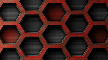 Abstract Metallic Geometric Design with Overlapping Red Grid for Modern Wallpaper Art Backgroundの素材