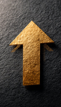 Golden Arrow Rising from Dark Textured Stone Background, Symbolizing Motivation and Success Journeyの素材