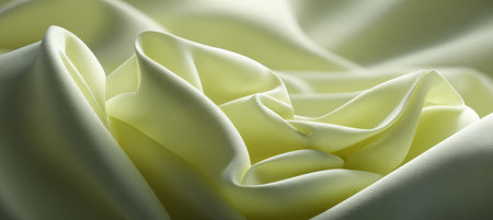 Abstract Delicate Yellow Silk Fabric with Fluid Waves and Gentle Folds in an Elegant Backgroundの素材