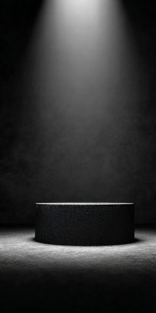 Elegant Monochrome Stage with Spotlight Presentation Base and Minimalistic Black Background Setupの素材