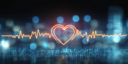 Glowing Heart Beat Line with Neon Effect on Bokeh Backdrop, Romantic Health Diagnostic Conceptの素材