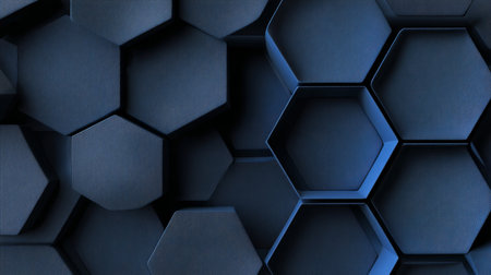 Abstract Geometrical Background Design Featuring Dark Blue 3D Hexagonal Shapes with Copy Spaceの素材