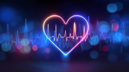 Dynamic Heartbeat Illustration with Electric Glow and Vibrant Motion for Medical Research and Loveの素材