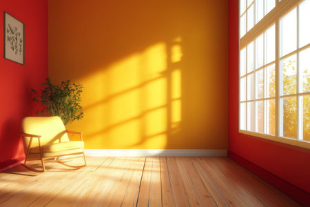 Inviting Yellow Interior Design with Natural Light, Modern Furniture, and Cozy Decor Elementsの素材