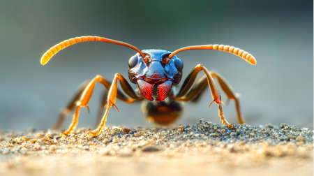 Stunning Close-Up of an Ant on a Coarse Natural Surface Highlighting Intricate Details and Texturesの素材