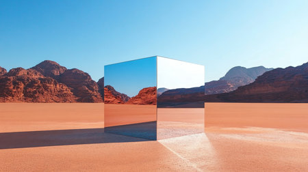 Mirrored Cube Reflects Stunning Arid Desert Landscape in AlUla, Saudi Arabia - Nature and Art Uniteの素材