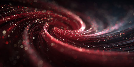 Elegant Swirling Red Abstract Background with Sparkling Particles for Festive Holiday Celebrationsの素材