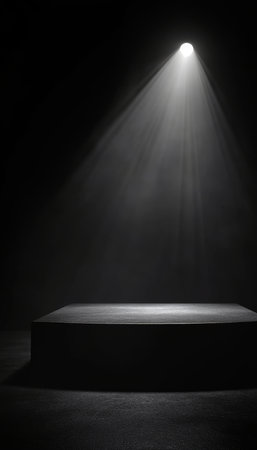 Sleek Black Showcase Podium with Spotlight, Perfect for Product Displays and Art Presentationsの素材