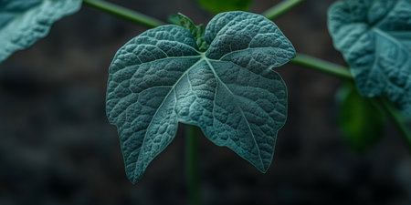 Close-Up of Intricate Green Leaf Veins Against a Softly Blurred Dark Background, Nature s Beautyの素材