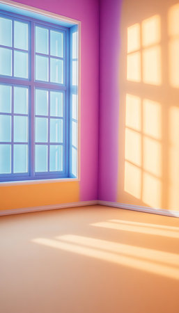 Pastel Room with Abstract Design Elements, Soft Pink and Orange Hues, Minimal Decor for Art Displayの素材