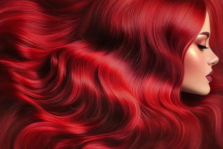 Sensual and Vibrant Allure of Crimson Locks Captivating Redhead with Lustrous Waves in Digital Artの素材