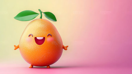 Playful Whimsical Orange Character with a Smiling Face on a Soft Pastel Background for Fun Designsの素材