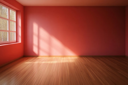 Spacious and Serene Sunlit Interior of a Minimalist Room with Cozy Wooden Flooring Aestheticの素材