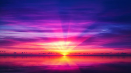 Stunning Coastal Sunset Over the Ocean with Vibrant Pink and Deep Purple Skies Reflecting on Wavesの素材