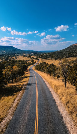 Breathtaking Oklahoma Countryside Landscape with Winding Roads, Lush Green Hills, and Blue Skyの素材