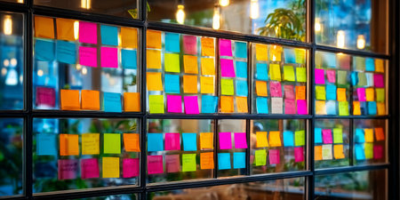 Team Brainstorming with Colorful Sticky Notes for Effective Collaboration and Planning Sessionsの素材
