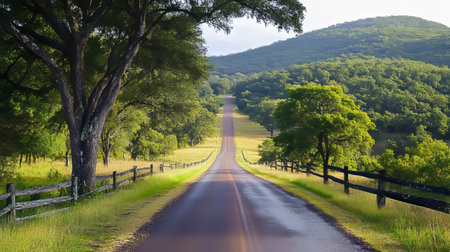 Winding Road Through Lush Green Hillside, Inviting Scenic Adventures and Nature Explorationの素材