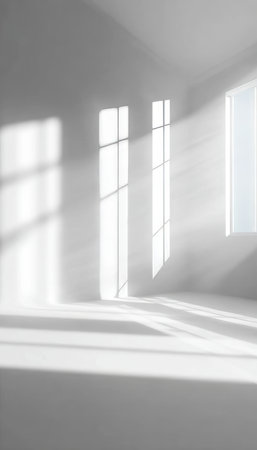 Bright Interior Space with Light and Shadow Effects Showcasing Architectural Design Elementsの素材
