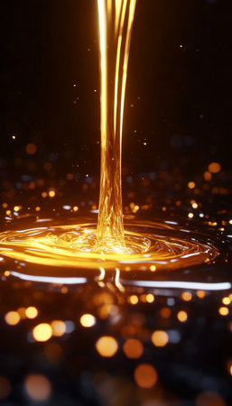 Golden Elegance Flowing Liquid with Abstract, Reflective Textures and Light Effects for Backgroundの素材