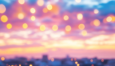 Tranquil Sky With Pastel Colors, Festive Lights Bokeh Background For Celebration Or Holidayの素材