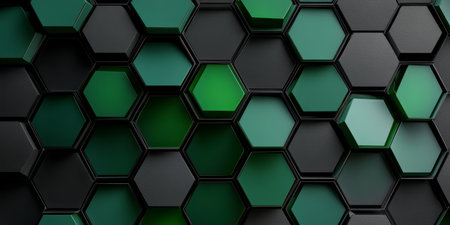 Sophisticated 3D Hexagonal Background in Dark Colors with a Geometric and Technical Themeの素材