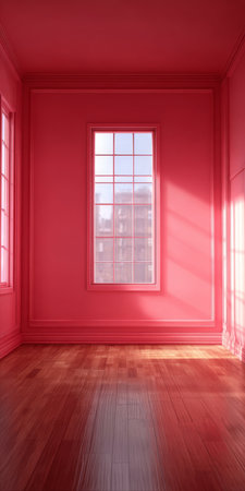 A Bright Pink Minimalist Room with Sunlight and Wood Grain Accents, Modern and Clean Interior Designの素材