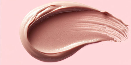 Delicate Facial Makeup Cream Smear against Soft Pink Backdrop, Beauty Smudge for Cosmetic Useの素材