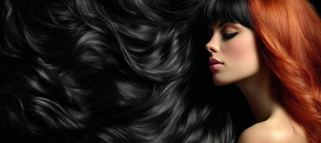 Voluminous Waves Flowing in Black and Red Auburn, A Trendy Modern Hairdo for All Special Occasionsの素材