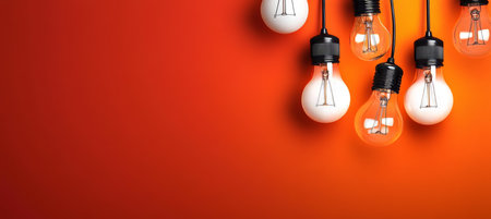 Edison Bulbs Illuminate an Elegant Abstract Background with Soft Glows and Artistic Vibrancyの素材