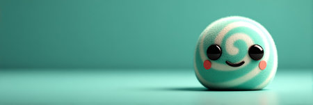 Cheerful Fuzzy Mint Dream A Cute Emoji Illustration with Whimsical Swirls of Heartwarming Charmの素材