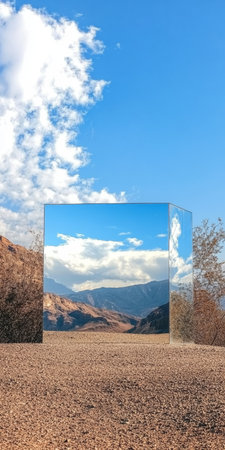 Stunning Mirrored Landscape of the Saudi Arabian Desert with Reflections in the Environmentの素材