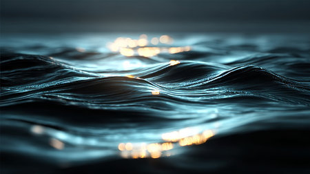 Turquoise Water Surface with Gentle Waves and Sparkling Light Reflections, Abstract Dreamy Sceneの素材