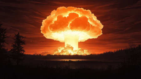 Nuclear Winter Approaches A Catastrophic Landscape of Destruction, Fire, and Ashes in the Forestの素材