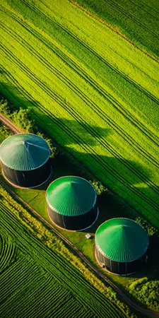 Vibrant Fields with Biogas Digesters for Sustainable Energy and Rural Development Solutionsの素材