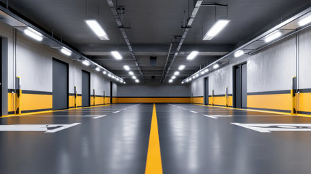 A Secure Underground Car Park with Bright Lighting, Ample Space, and Enhanced Safety Featuresの素材