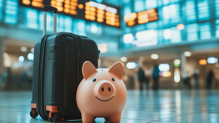 Financial preparation for traveling adventures in an urban airport terminal to save money and planの素材
