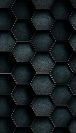 Elegant Dark Toned Honeycomb Surface Showcasing Geometric Patterns in a Modern Design Aestheticの素材