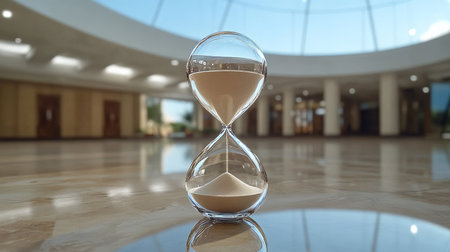 Glistening Hourglass with Flowing Sand, Symbolizing the Passage of Time in a Serene Settingの素材