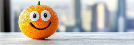 Whimsical 3D Render of a Fun Orange Emoticon with Joyful Expression and Googly Eyes Smiling Happilyの素材