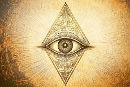 Digital Artistic Rendering of the All-Seeing Eye Symbolizing Enlightenment and Occult Wisdomの素材