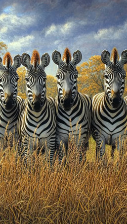 A Majestic Gathering of Zebras in the African Savanna, Capturing the Beauty of Nature s Stripesの素材