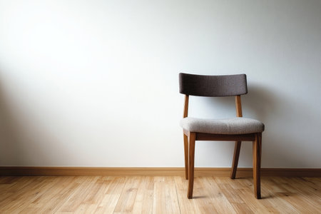 Stylish Minimalist Brown Dining Chair in a Bright Living Space with Wooden Floors and Neutral Decorの素材