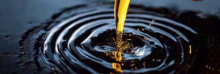Liquid Gold Stream Infusion Into Dark Mass Creates Striking Visuals and Abstract Backdrop Textureの素材