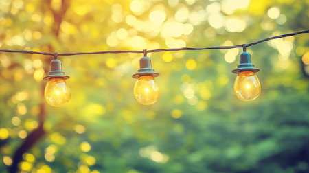 Golden Hour String Lights, Summer Garden Party, Outdoor Celebration, Festive Lighting, Warm Eveningsの素材