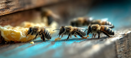 Honey Bee, Apis Mellifera, Swarm Feed on Hive Nectar, Teamwork, Honeycomb, Pollinationの素材
