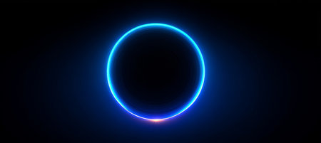 Blue Gradient, Minimalistic Neon Circle on Dark Background, Abstract Digital Design Elementの素材
