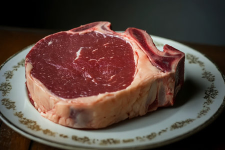 Raw Prime Rib Cut of Beef with Rich Marbling and Juicy Texture Ready for Cooking and Sizzlingの素材
